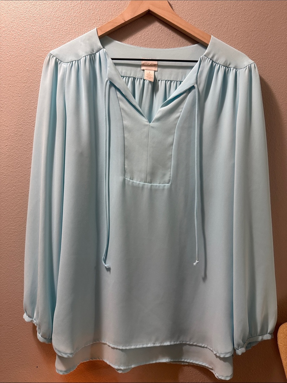Chico's Light Blue Tie-Neck Blouse - Chicos S-1